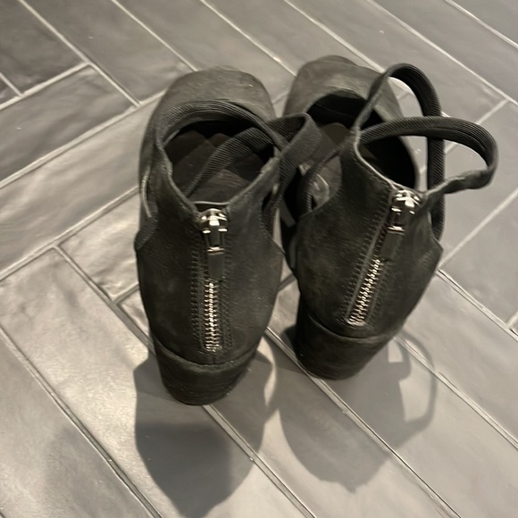 Black suede Eileen Fisher platform open toed shoes. Worn one time. Very comfy! - Picture 2 of 4